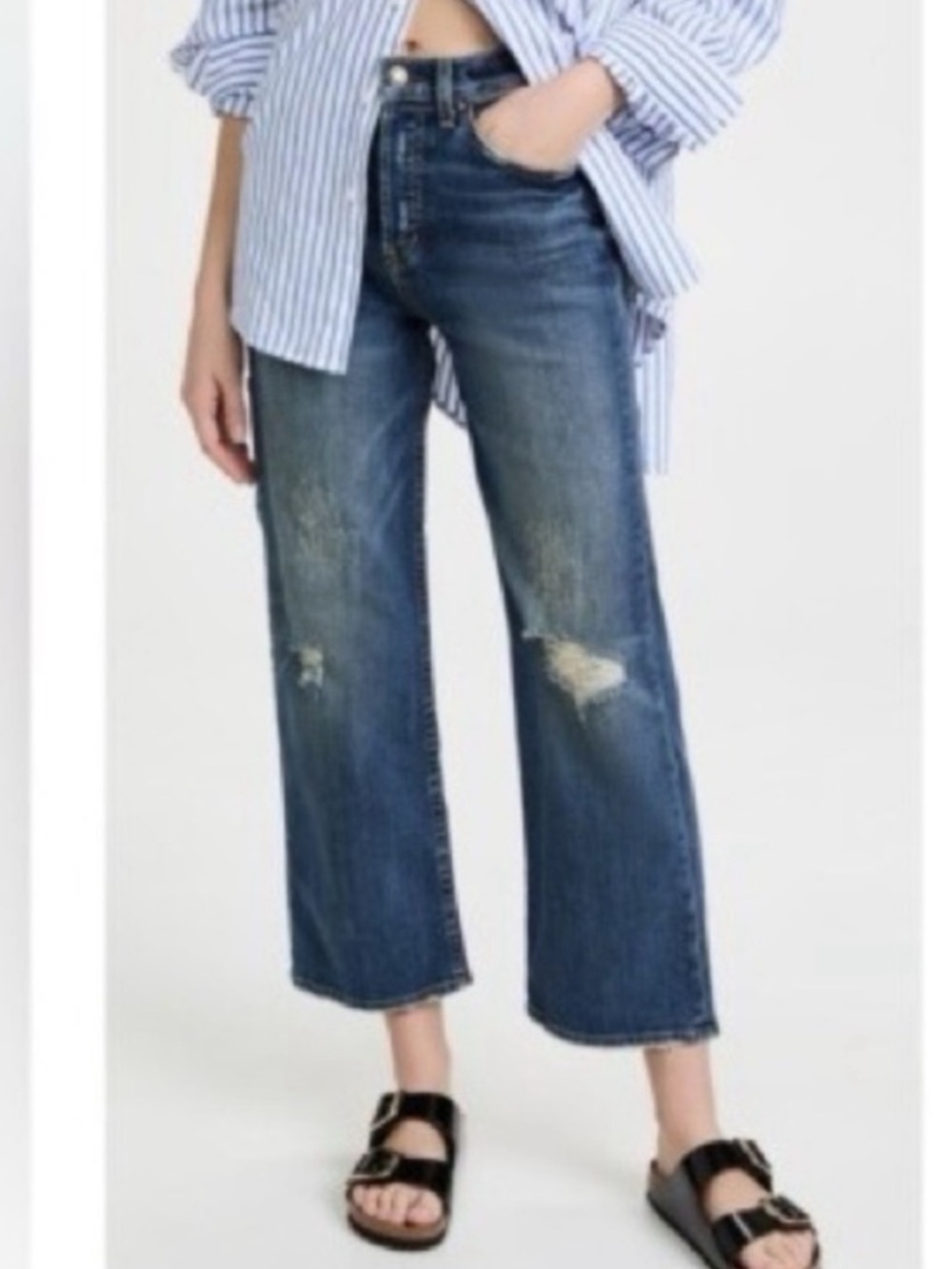 Nili Lotan Violette Distressed Cropped Wide-Leg Jeans in Classic wash